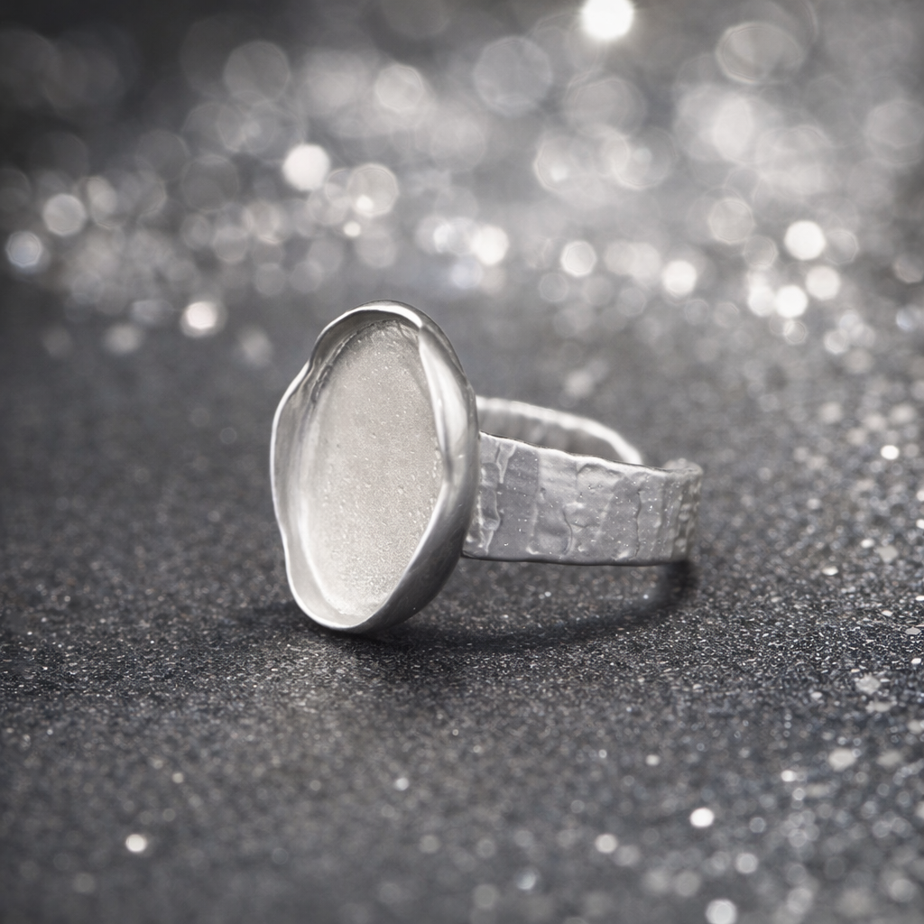 Minimalist plated brass ring in a cold, understated style, suitable for everyday wear.