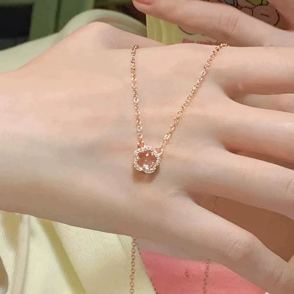 dainty rose gold necklace with halo pendant, simple everyday jewelry for women