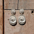 Handcrafted silver drop earrings with textured seashell design